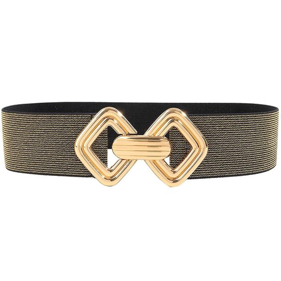 Accessories - 9962 Stretchy Wide Belts For Women Elastic Waist Dresses Bling Black